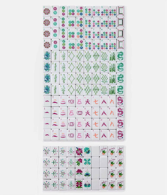 complete set of 160 magenta and white mahjong tiles
