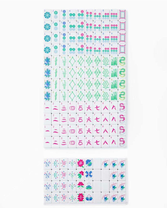 A set of 160 acrylic mahjong tiles with pale turquoise backs.