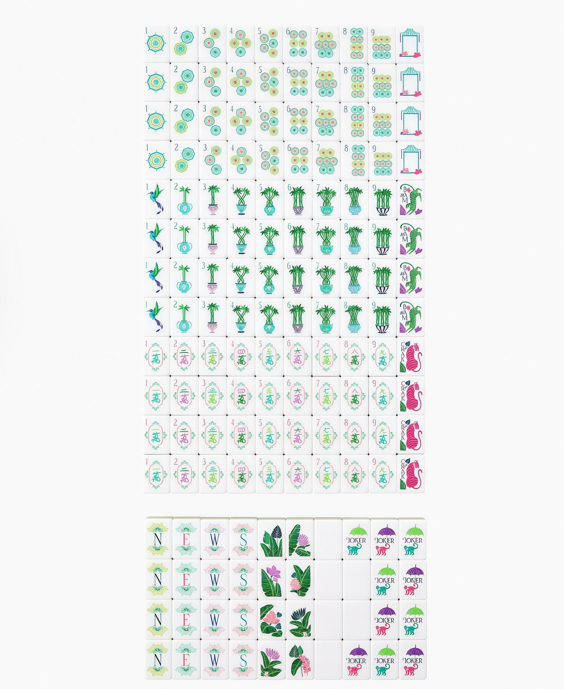 160 complete set of light green, turquoise, bamboo mahjong tiles