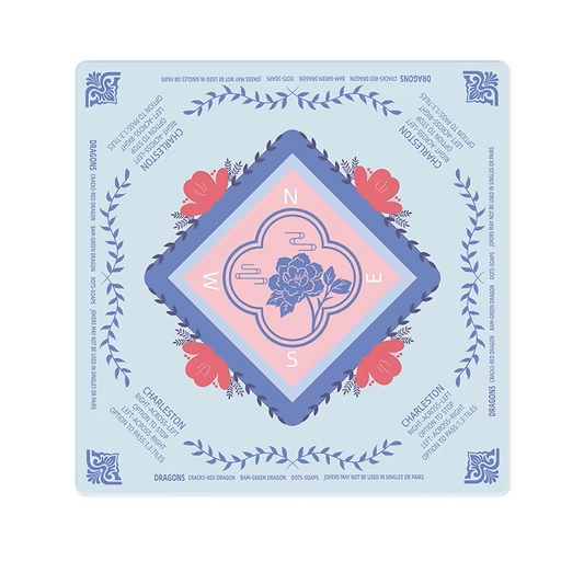 Light Blue Neoprene Mahjong Mat | Blue & Pink Accents | 31" x 31"