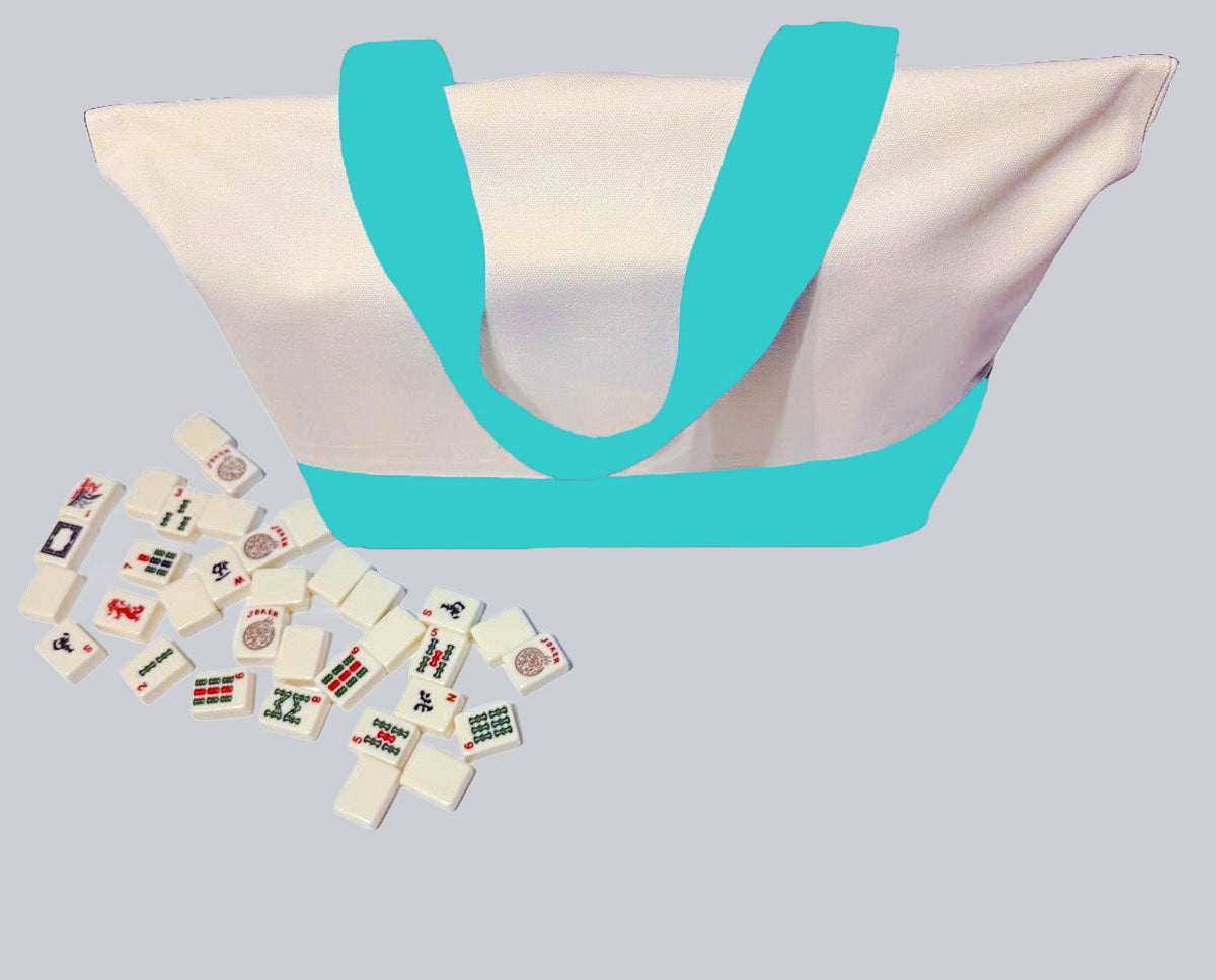 Teal mahjong tote bag with sturdy handles, fits a full mahjong tile set | Tilemeup.com"